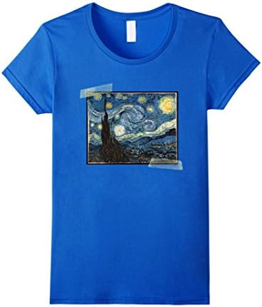 Women's Vintage Van Gogh The Starry Night T Shirt Large Royal Blue