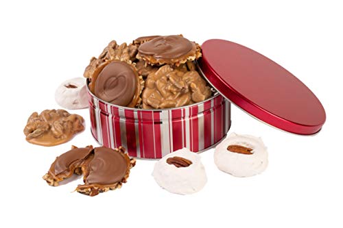 Southern Candy Classics Striped Gift Tin | Savannah’s Candy Kitchen – Pralines, Milk Chocolate Caramel Pecan Turtle Gophers, Pecan Divinity