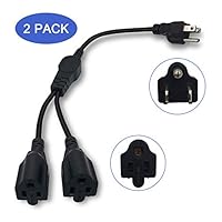 NAHAO 3 Prong Y Splitter Cable Power Extension Cord, NEMA 5-15P to NEMA 5-15R x 2, 13A 125V, Cable Strip Outlet Saver - Power Cord Splitter - 16AWG - UL Approved - 1 FT (2 Pack/Black)