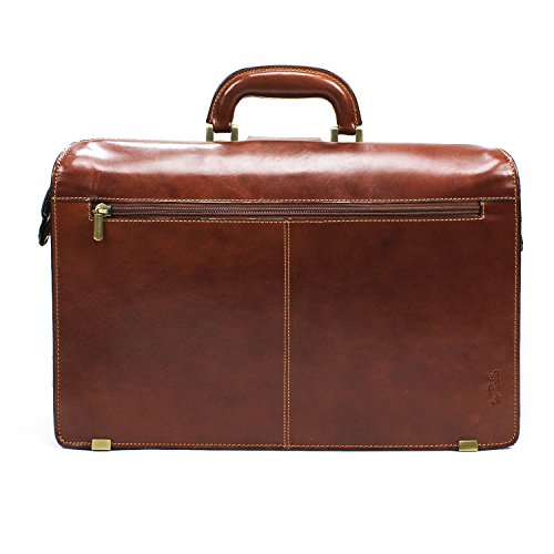 Men's 17" Laptop Lawyer's Briefcase for Business Professionals Top Handle Organization Pockets Lockable Closure and Shoulder Strap Made in Real Italian Bullhide Leather
