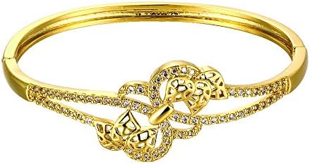 Ladies Yellow Gold Copper Bracelet Cubic Zirconia Cuff Bangle Charms Bracelets Tennis Fashion Jewelry