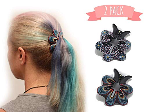 Hair Barrette Hand painted Hair Clips. Styling for Women & Girls. This Attractive Hair Accessory Can Be Used As a ponytail holder Or a Hair Grip. For thick & thin hair. 2 Pcs Uniquely Hand Crafted
