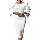DAAWENXI Women's Elegant Ruffle Off The Shoulder Zipper Empire Midi Cocktail Dress