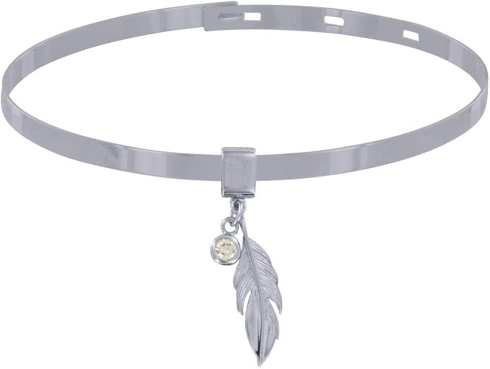 LES POULETTES BIJOUX - Rhodium 925 Silver Bracelet Flat Hook Closure Feather and Rhinestones Charms, Grey, 19 cm
