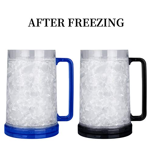 Drinking Glasses Cups, Double Wall Gel Freezer Beer Mugs, Freezer Ice Mugs Cups, 16oz, Plastic