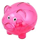 uxcell Plastic Pig Shape Money Cash Saving Pot Coin Piggy Bank Clear Fuchsia