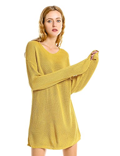 ZAN.STYLE Women Yellow Loose Fit Pullover Knit Sweater Dress (M/L)