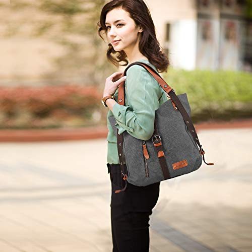 SHANGRI-LA Purse Handbag for Women Canvas Tote Bag Casual Shoulder Bag School Bag Rucksack Convertible Backpack - Grey