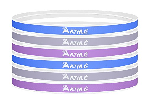 Athlé Skinny Headbands for Women and Men - 6 Pack - Elastic Headbands for Women and Men - Non Slip Silicone Grip - Lightweight and Comfortable Thin Headbands