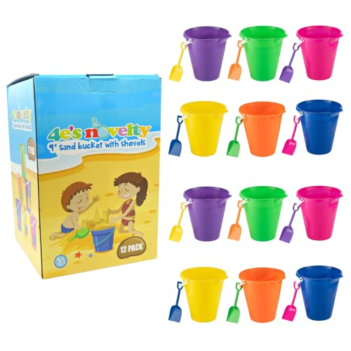9" Large Sand Bucket with Shovel [12 Pack Bulk] Beach Buckets Beach