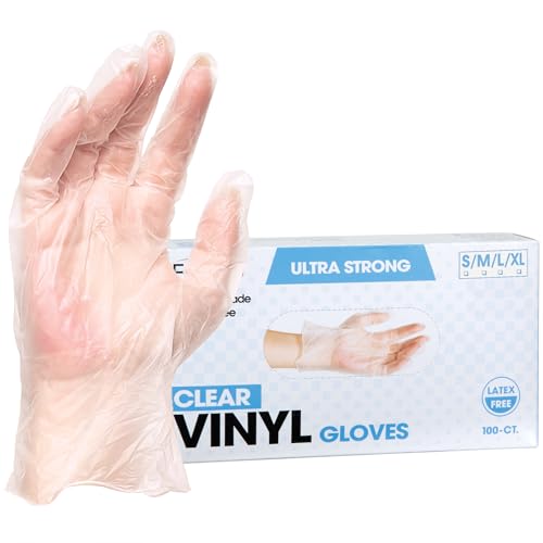 ForPro Disposable Vinyl Gloves, Clear, Industrial Grade, Powder-Free, Latex-Free, Non-Sterile, Food Safe, 2.75 Mil. Palm, 3.9 Mil. Fingers, Medium, 100-Count