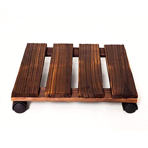 Ocamo Wood Planter Caddy Moving Fruitwood Slatted Universal Wheel Plant Base Roller Tray(Square 2525 cm)