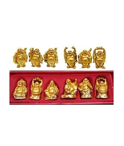 OdishabazaarFeng Shui/Vastu Feng Shui Golden Set Of Laughing Buddha 6 Pc Set, For Wealth And Success + Free Rudraksha Bracelet
