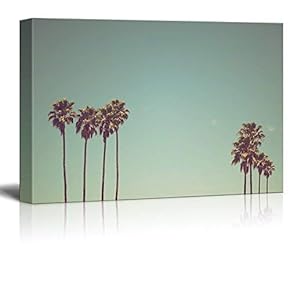 Canvas Wall Art - Retro Style Tall Palm Tree Under Clear Sky - Giclee Print Gallery Wrap Modern Home Art Ready to Hang - 12" x 18"