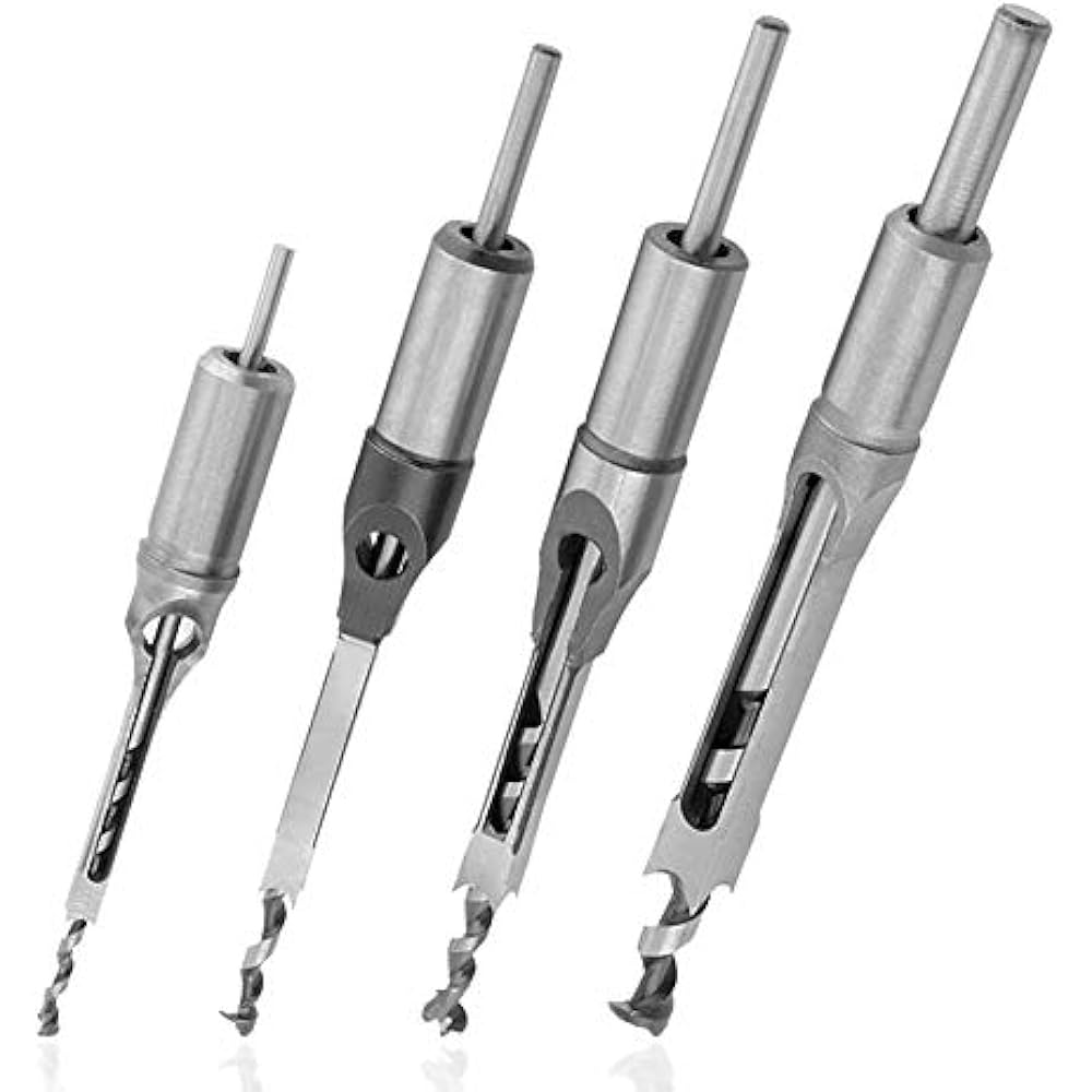4pcs Square Hole Drill Bits Mortising Chisel Set Woodworking Mortise (1