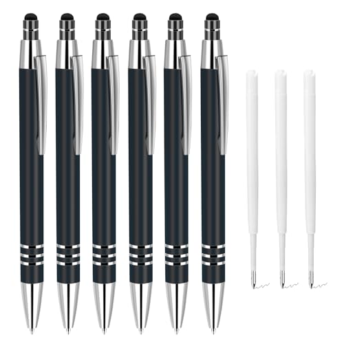 ENLACE Hochwertig Kugelschreiber Set 6 Stück Ergonomischer Kugelschreiber Metall Kulli mit Rutschfeste Griffzone, Druckkugelschreiber mit 10 Stück Kugelschreiberminen für Büro Haushalt, Schwarz thumbnail 1