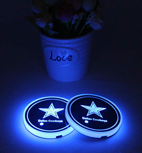 2pcs LED Car Cup Holder Lights for NFL-Dallas Cowboys, 7 Colors Changing USB Charging Mat Luminescent Cup Pad, LED Interior Atmosphere Lamp,We are More Loyal Fans