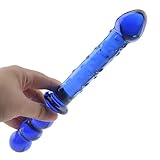Wowlife Super Long Strong Sex Stimulator Blue Glass Dotted Dildo Dilddo Anal Plug for Women Crystal Masturbator for Moman Glass Pleasure Wand Double Head Design for G-spot Stimulation