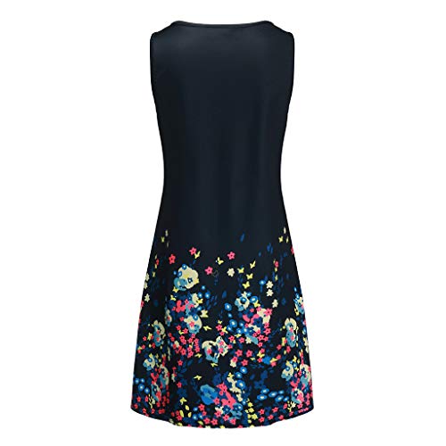 Women's Boho Floral Printed Sleeveless Pockets Mini Dress Casual A-Line Cocktail Party Dresses Beach Sundress