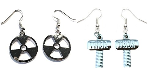 Hulk Gamma Logo and Thor Hammer Dangle Earrings w/Gift Box