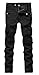 Men's Slim Pencil Multi-Pocket Stretch Wrinkled Biker Jeans W32 Black