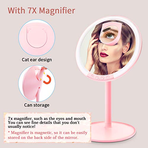 Morpilot Miroir de Maquillage Grossissant 7x Lumineux à Ventouse avec 66 Lumières LED Naturelles, Rotation à 120° et Fonctionnant sur batterie (Rose 2)