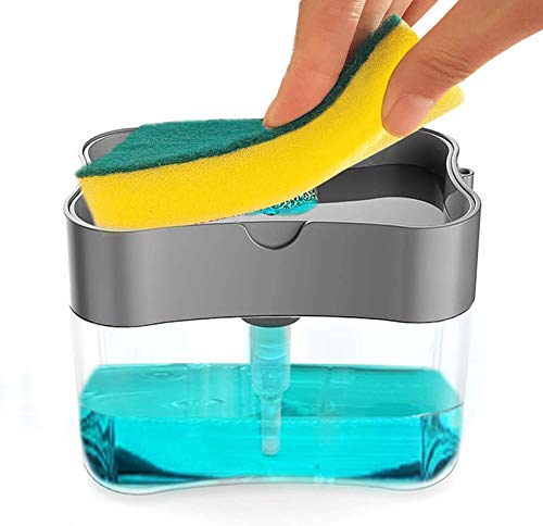 New Plastic Liquid Soap Press-Type Pump Dispenser with Sponge Holder for Kitchen Sink Dishwasher (2 in 1, Durable & Rustproof, 380 ml)