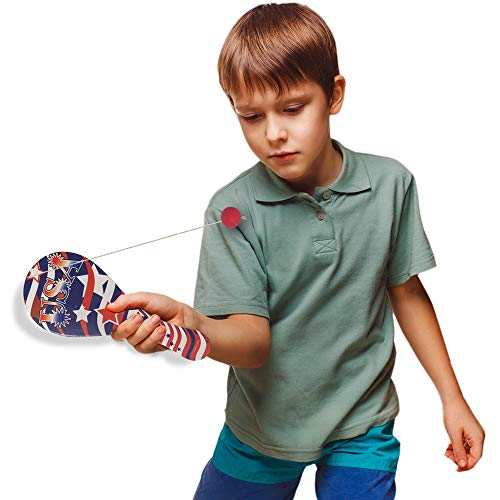 ArtCreativity Assorted Patriotic Paddle Balls, Set of 12, American Flag