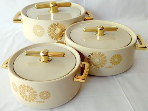 Insulated Hot Pot Set | Stainless Steel Inner Casserole (Set of 3: 500ml, 1000ml, 1500ml) | Chapati, Roti, Tortilla & Biryani Hotpot | BPA-Free, PU Insulated | Keeps Food Hot & Cold | Royal White