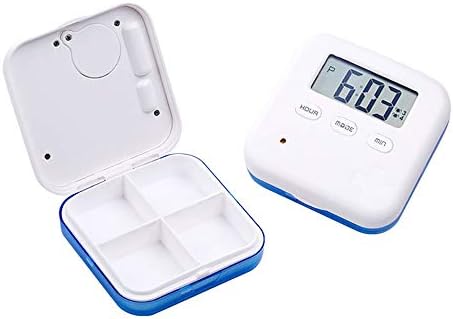 Samtlan Electronic Pill Box Timer Alarm Pill Box Easy to Carry with 4 Compartments 5 x Separate Multiple Alarms, Timer, Countdown and Time Display