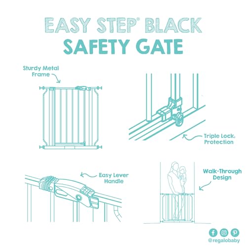Regalo Safety Easy Step Baby Gate for Doorways & Bottom of Stairs, Fits Openings 29-37.6" (Extension Included) Pressure Mounted for Babies, Toddlers & Pets, Black