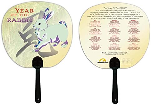 Goldenwave CreationsAsian Oriental Chinese Zodiac Paddle Hand Fan (3pk.): Year of The Rabbit: Birth Years 1939, 51, 63, 75, 87, 99, 2011