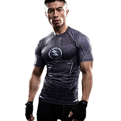 HOCOOL Men's Compression Fithness Tee,Flash Black Slim Gym Runing Shirt S