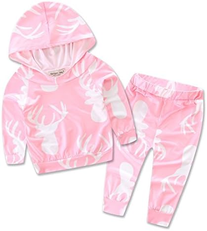 samgani baby Kids Baby Long Sleeve Hoodie Motion 2 Pcs Girl Boys Stripe Flower Children's Clothing Boy Set 6M-3Y (80, Pink)