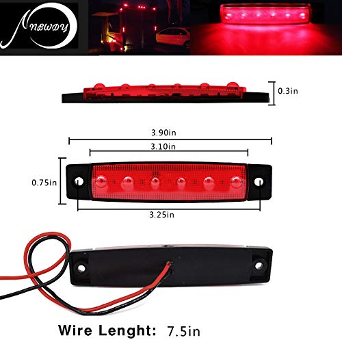 NBWDY 10pc 3.8" 6 LED Red Side Marker Lights, Trailer Marker Lights, Rear Side Marker Lamp, Led Marker Lights for Trucks, Cab Marker, RV Marker light (Red)