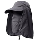 Fishing Hat 360°UV Protection Sun Hat, LC-dolida UPF 50+ Summer Men Women Sun Visor Cap Folding Removable Neck Face Mask Head Flap Cover for Hiking Gardening Beach Camping Boating Outdoor Activities