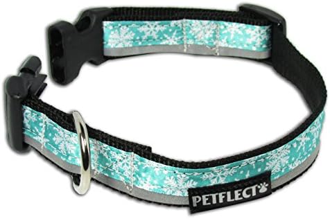 Petflect Snow Flakes on Reflective Collar, Turquoise, Medium