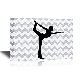 Canvas Wall Art - Silhouette of Woman Practicing Yoga on Chevron Background - Gallery Wrap Modern Home Art | Ready to Hang - 12x18 inches