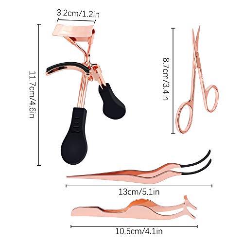 Meetory 4 Pieces Eyelashes Accessories Tools - Eyelash Curlers, 2 Pieces Fake Eyelashes Applicator Tool & Eyebrow/Fake Eyelashes Scissors(Rose Golden)