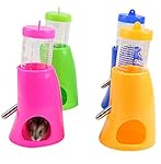 Hanging Pet Water Bottle for Small Pet, Gotd 2 in 1 Hamster Water Bottle Holder 80ML Dispenser With Base Hut Small Pet Nest (Ramdom 1pc)