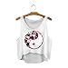 Women Fashion Chinese Symbol with Flower Print on White O-Neck Sleeveless Crop Top