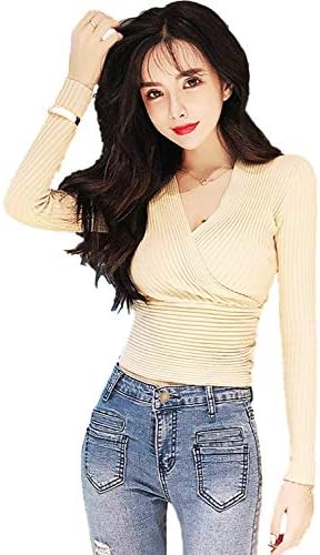 ルリジューズ カシュクール リブ ニット カットソー シンプル グラマラス V ネック トップス レディース