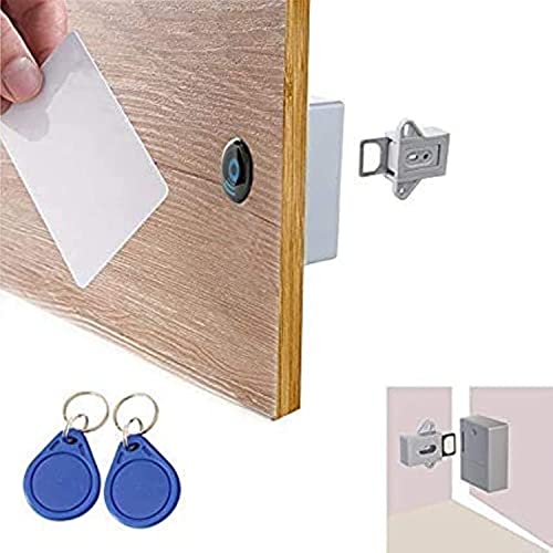 CHJGLNL Electronic Cabinet Lock Kit Set Hidden DIY Lock for Wooden Cabinet Induction RFID DIY Hidden Safety Drawer Locker RFID Card/Tag Entry (Gray)