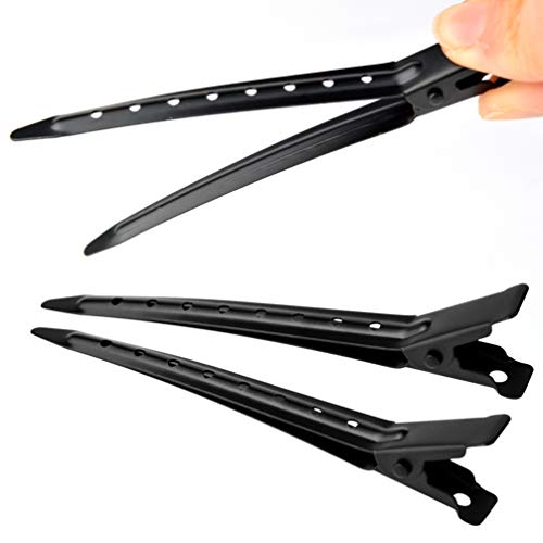 24 Packs Duck Bill Clips, Bantoye 3.35 Inches Rustproof Metal Alligator Curl Clips with Holes for Hair Styling, Hair Coloring, Black - Thumbnail 4