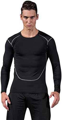 Readypard Men's Athletic Compression Tights Quick Dry High Elasticity Breathable Moisture Wicking Long Sleeve Training Sport T Shirt(B Black,Asia M)