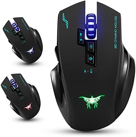 Hotyet Rechargeable 2.4G Wireless Wired Gaming Mouse Optical Mice with 4 Adjustable DPI Levels, 8 Buttons, 3 Colors Breathing Lights for PC and Mac(Black)