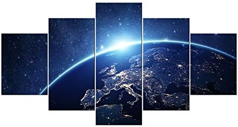 Lwfoy Earth from Space Canvas Wall Art Painting 5 Panels Ready to Hang Home Decor Modern Night of Planet Galaxy HD Print Blue Artworks Giclee