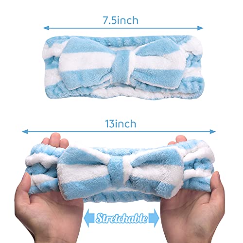 Shindel Bow Hair Band, 6PCS Soft Coral Fleece Headband Cute Bowknot Makeup Cosmetic Headbands for Washing Face Shower Spa Mask, Striped style