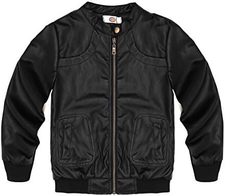 Encontrar Boys Faux Leather Jacket Trendy Stand Collar Coat Black 7-8