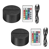 Thlevel 2X3D Night LED Light Lamp Base + Remote Control + USB Cable Adjustable 7 Colors Decorative Lights for Child Room Bedroom Living Room bar Shop Cafe Restaurant Office(2Pcs Black)